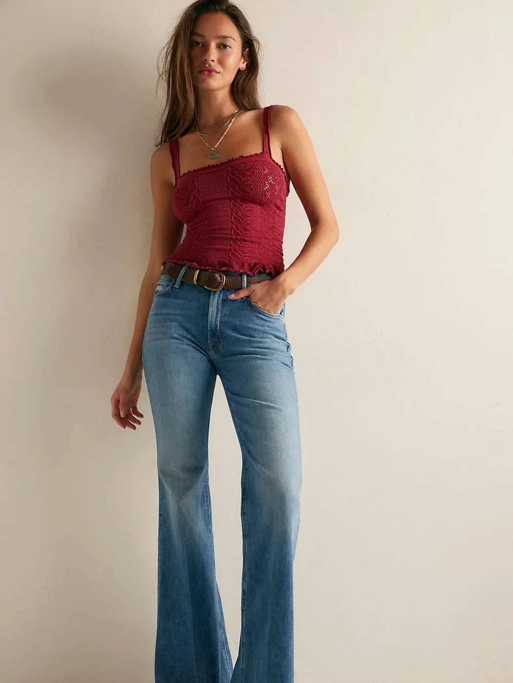 Free People So Soft Frill Square Neck Tank NWT Size M/L Intimately Cami Top